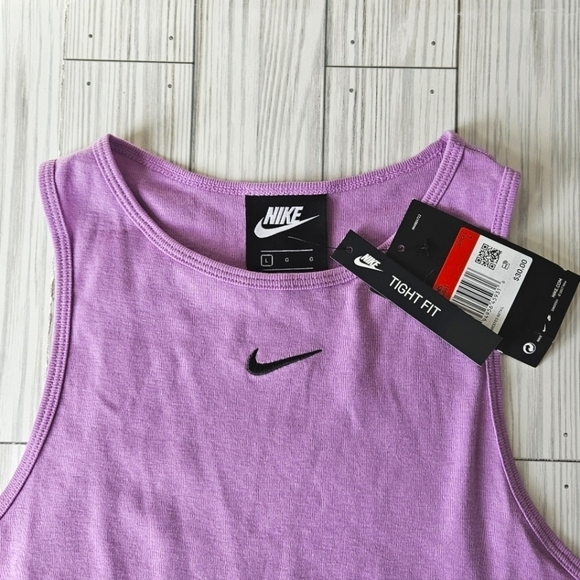 Nike Essential High Neck Tank Top in Violet Shock and Black Size Large NWT - Picture 7 of 11